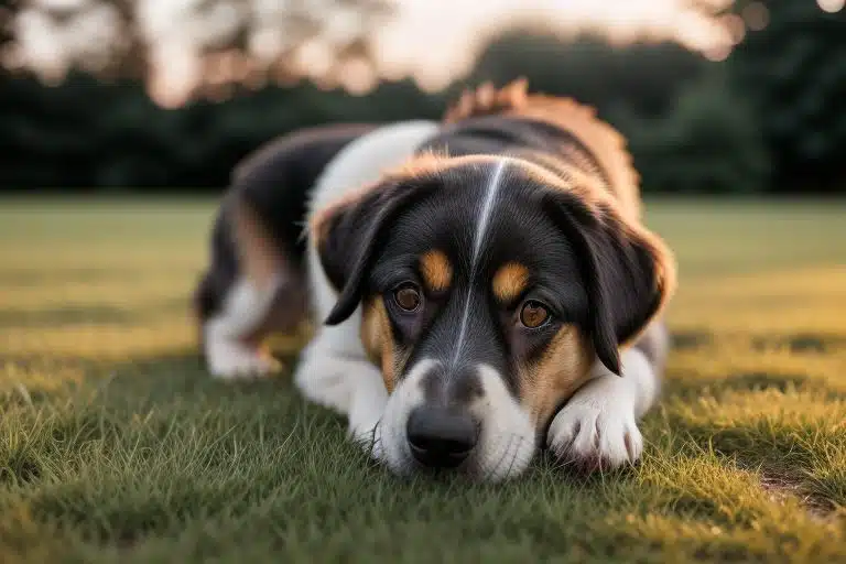 dog staying in grass